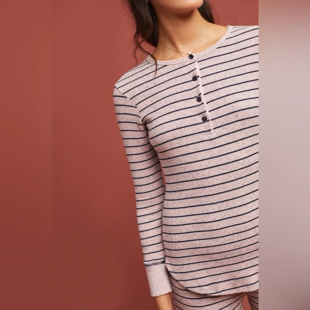 Sundry Striped Henley Sleep Top Long Sleeve Gray Black‎ 3 - Picture 3 of 6